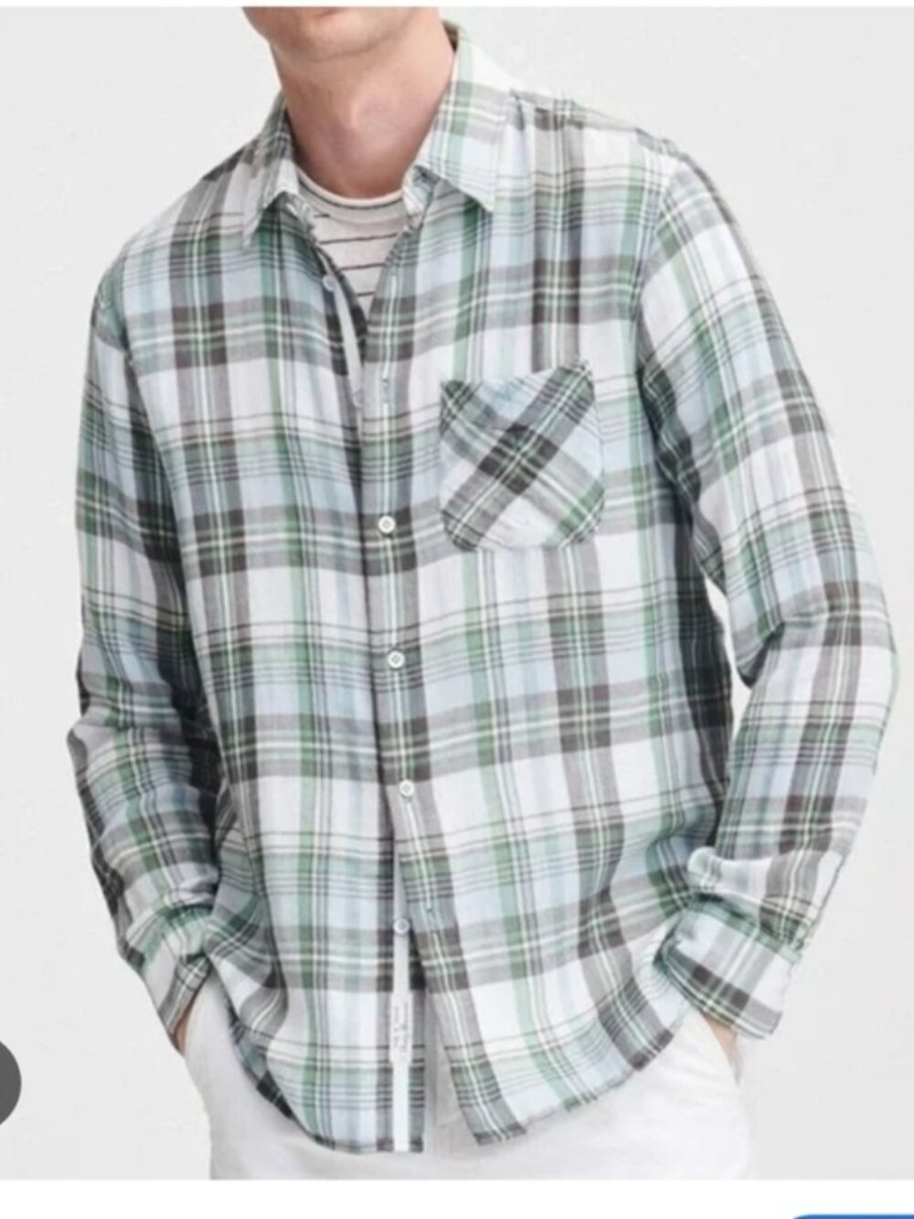 RAG & BONE | Beach Shirt Green White Plaid Mens Sz XS